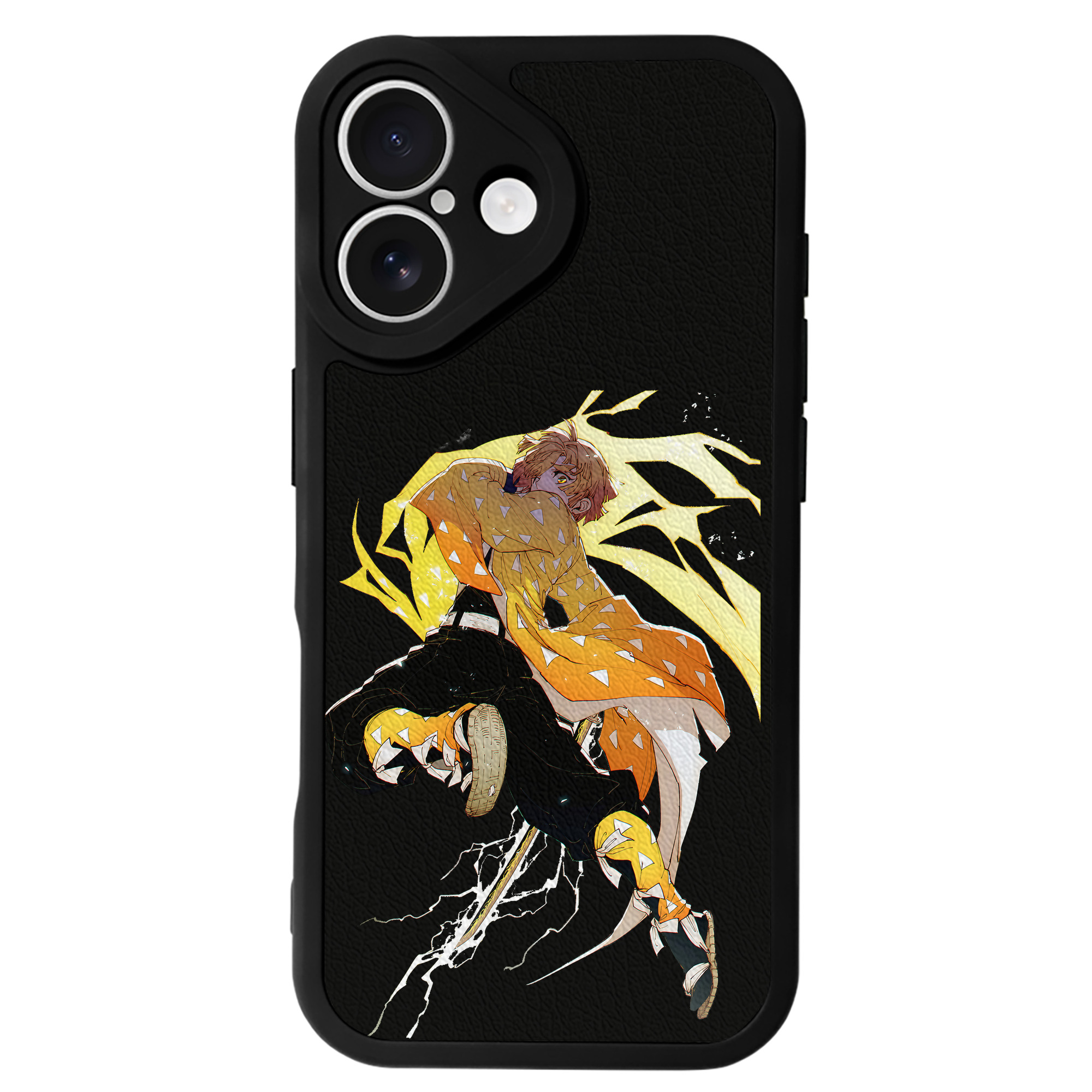 （画像用） 鬼滅の刃（きめつのやいば）我妻 善逸／あがつま ぜんいつ Agatsuma Zenitsu 【iPhone 16シリーズ対応】シリコンスマホケース（レザー調） 材質：シリコン